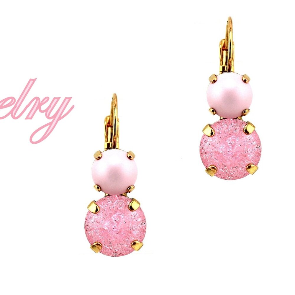 Light Rose Ice and Pastel Pink Pearl Double Drop Premium Crystal Earrings